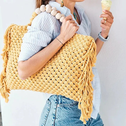 Fringe Macrame Handbag Yellow