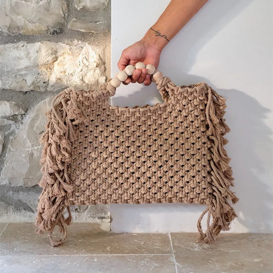 Fringe Macrame Handbag Khaki
