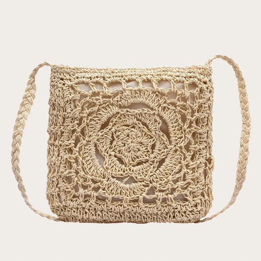 Women Straw Crossbody Macrame Bag