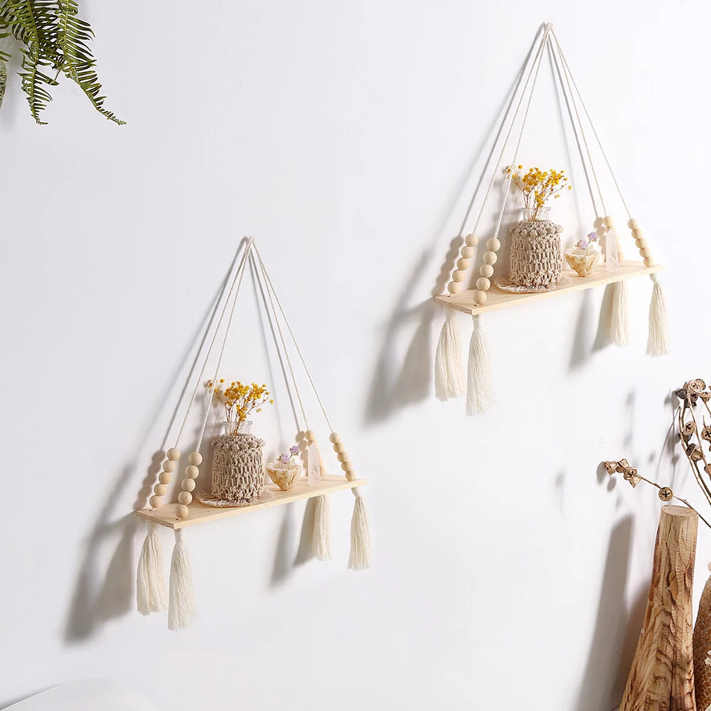 Macrame Leaf Floating Shelf